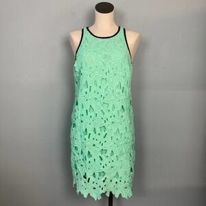 BAR III Manila Sheath Dress Garden Mint Lace Overlay Vegan Leather Trim Size M